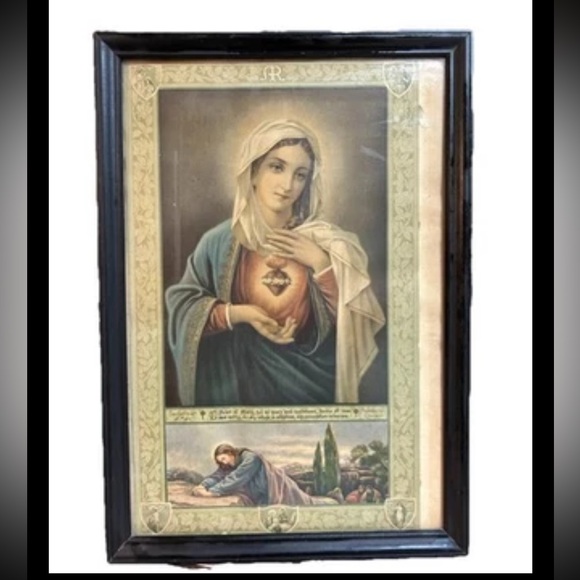 Antique Immaculate Heart of Mary Lithograph Christian Catholic 12x18 - Picture 6 of 6